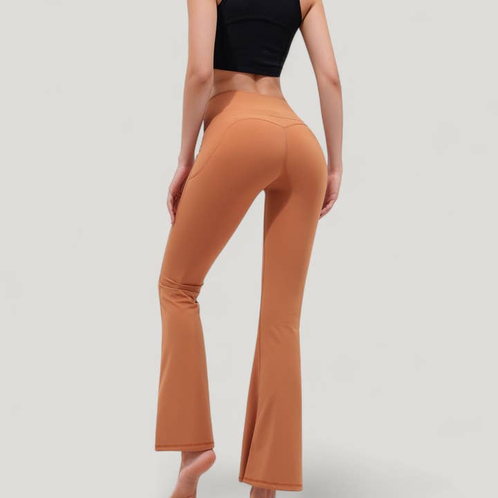 Active by Anna-Kaci - Wholesale Athletic Pants - Women's - High Waist Flare Yoga Pants with Seam Detailing4