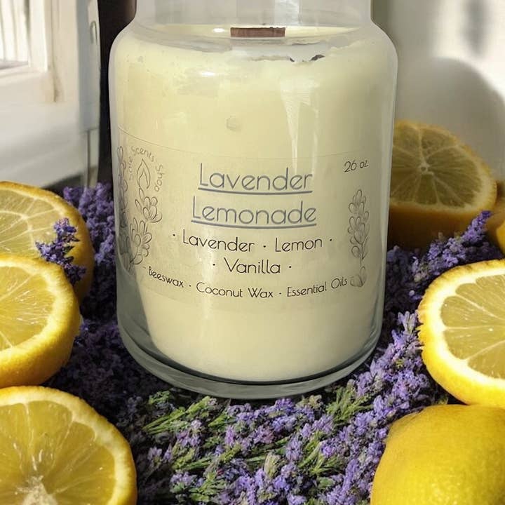 Bougie à mèche en bois à l'huile essentielle Lavande Citronnade 26 oz. pour la vente par Safe Scents Shop