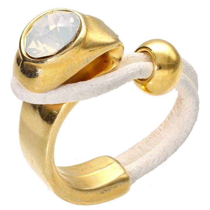 Leather Ring with Crystal for wholesale by Las Joyas de Amanda