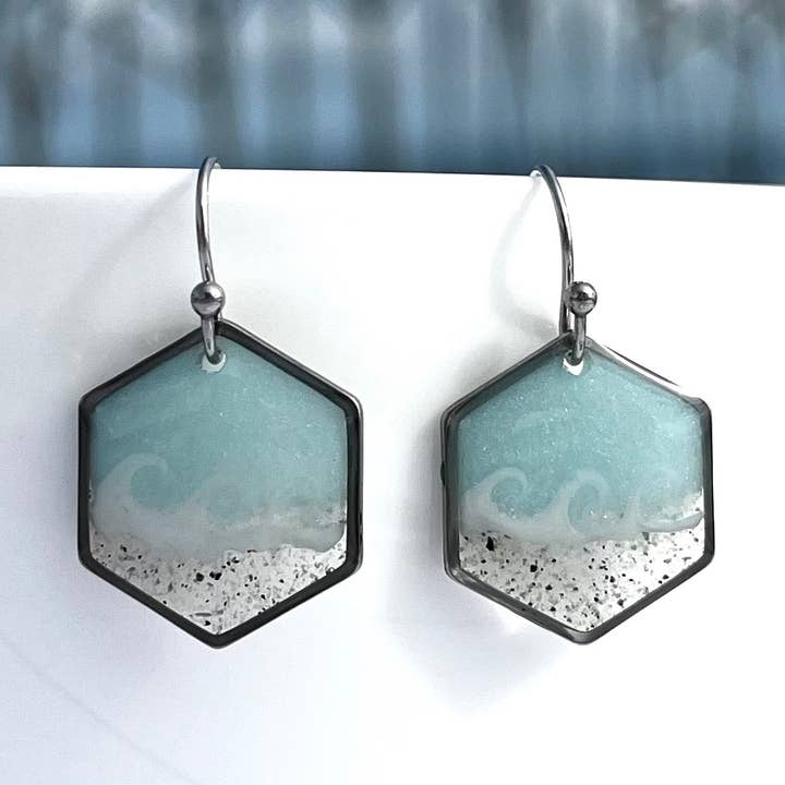 Sandy Beaches Shop – Großhandel Ohrhänger – Benutzerdefinierte Sand Sechseck Welle baumeln Ohrringe | Strandsand0