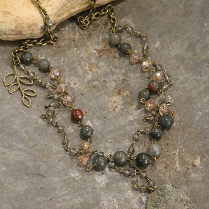 The Primitive Peddler, Inc. - Wholesale Pendant/Charm Necklace - Double Layered Rosary Chain Stone Drop Necklace