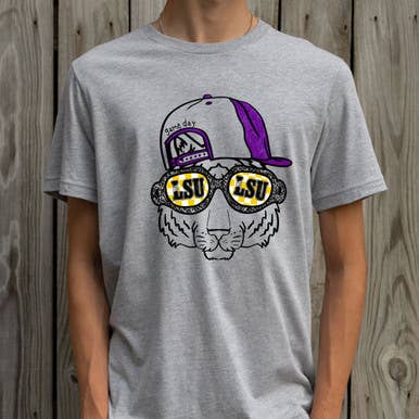 LSU Checkered DTF Transfer for wholesale by Trendy Transfers