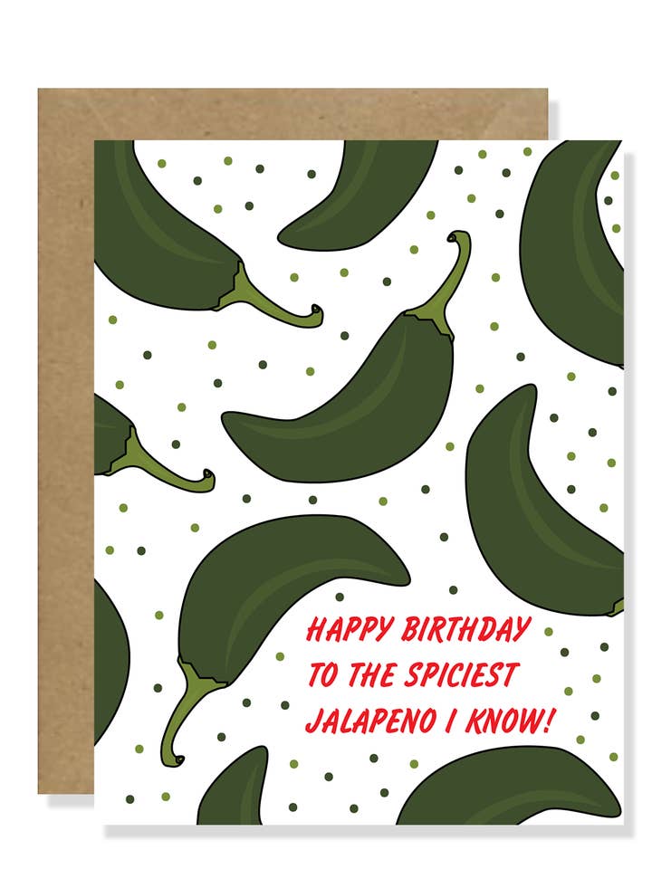 Krydret Jalapeño fødselsdagskort for engroshandel hos Banana Travels Press