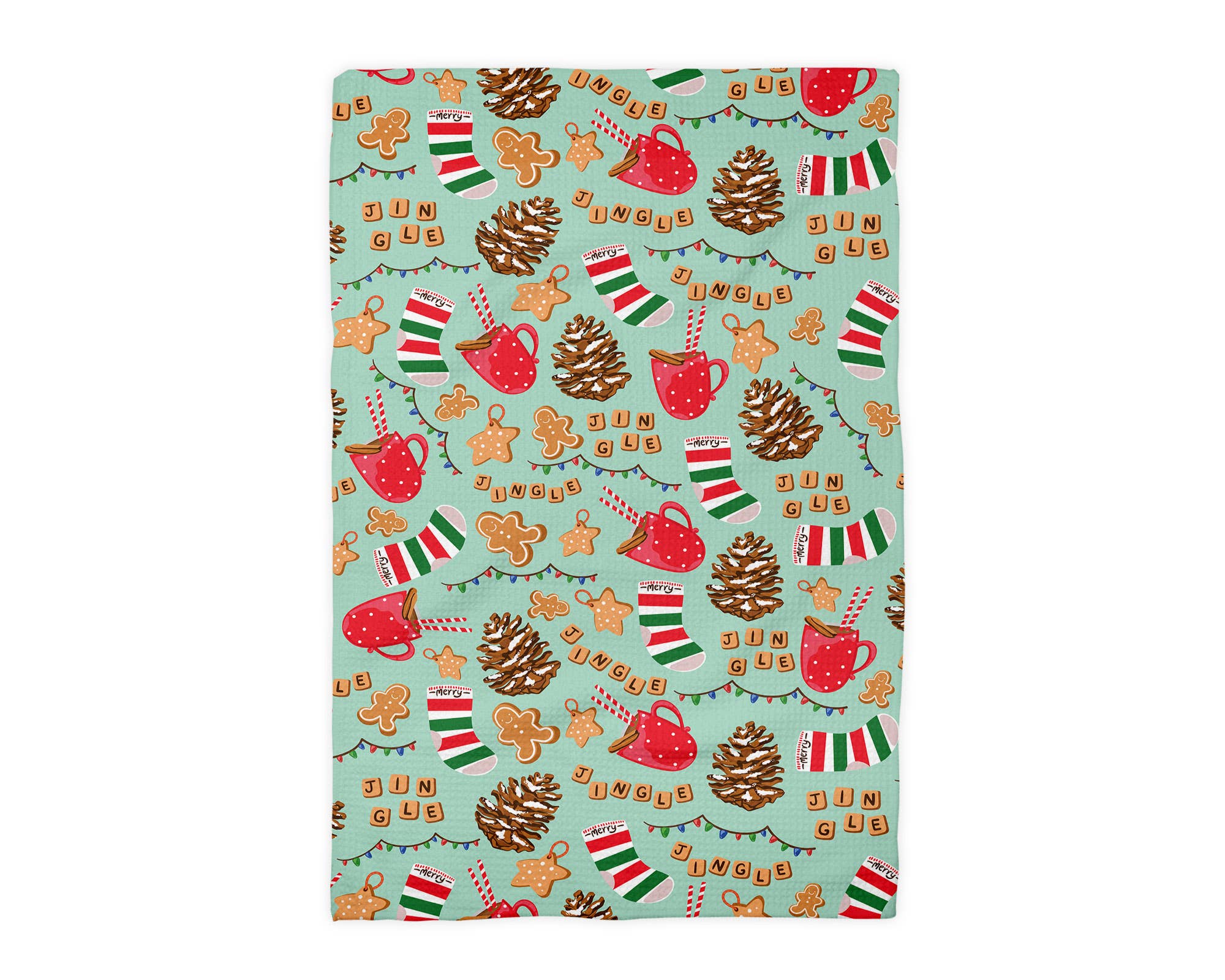 Canary Road - Vente Torchons - Serviette de cuisine gaufrée de Noël fantaisiste et preppy Jingle Cup1