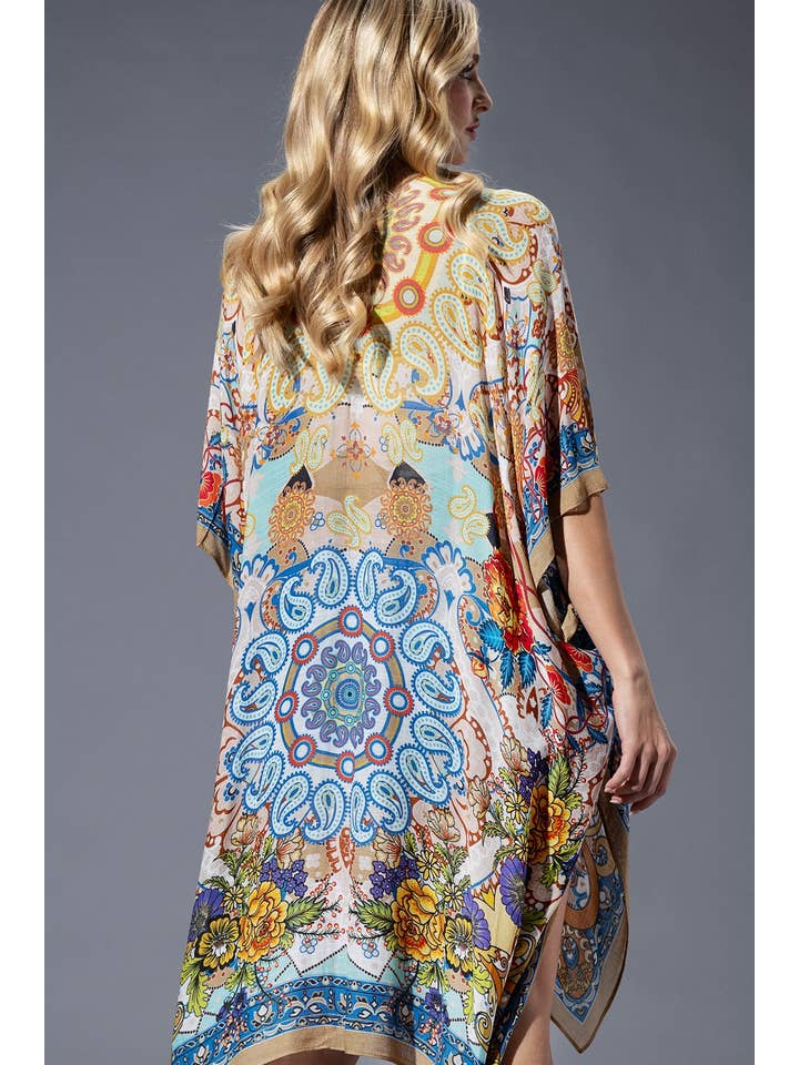 Gold Blue Mandala Kimono for wholesale on Faire