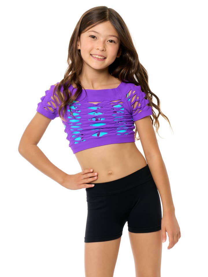 Malibu Sugar - Vendita all'ingrosso Canotta - Bambini - Top corto a rete Malibu per ragazze danza (8-14) Taglia unica15