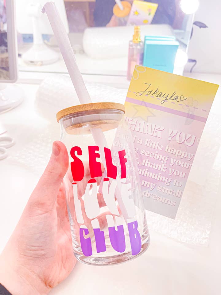 Self Love Club Beer Can Glass for wholesale by Girlhood Company LLC