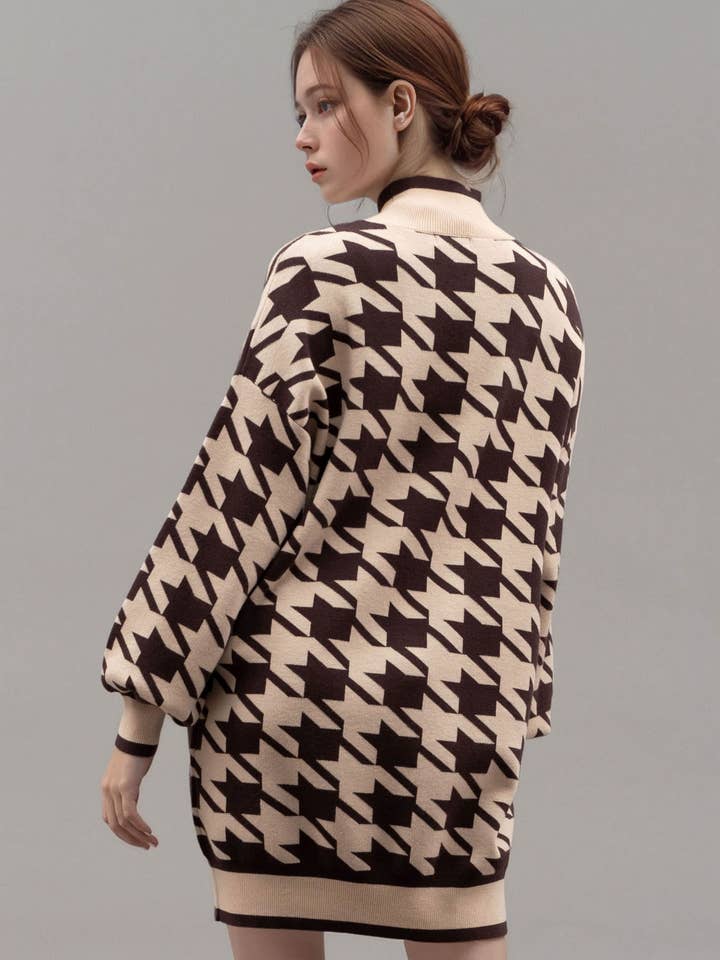 Blu Pepper - Wholesale Dress - Women's - MOCK NECK HOUNDSTOOTH SWEATER DRESS1