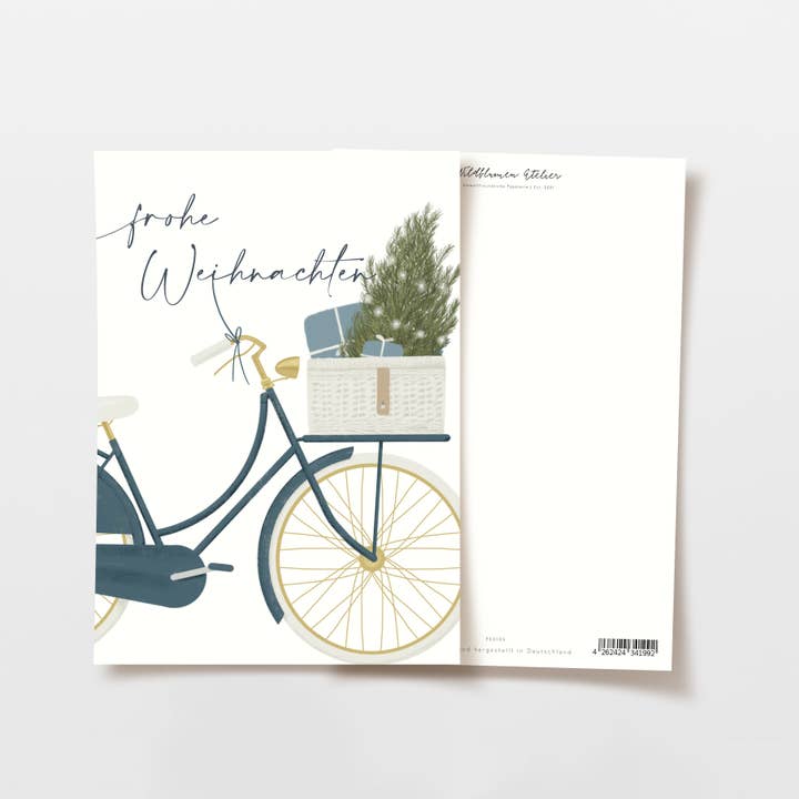 Wildblumen Atelier - Vendita all'ingrosso Biglietti di auguri di Natale - Cartolina di buon Natale in bicicletta con regali, FSC