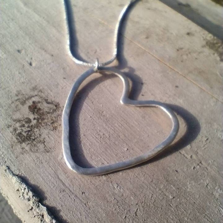 The Wonky Jewellery Company - Wholesale Pendant/Charm Necklace - Hammered silver heart pendant. silver Heart necklace2