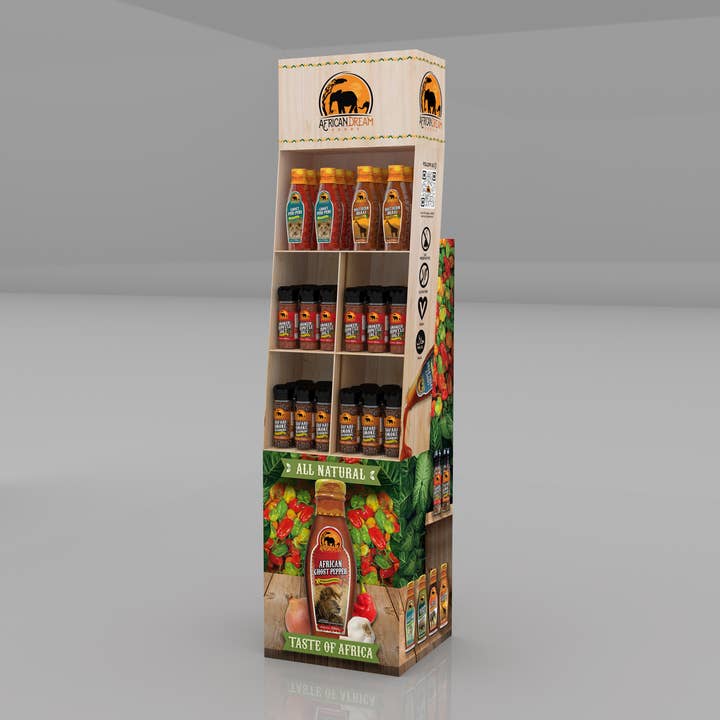African Dream Foods - Wholesale Retailer Display - Food & Drink - Grilling Master -Mixed Hot Sauce & Seasoning Display Shipper