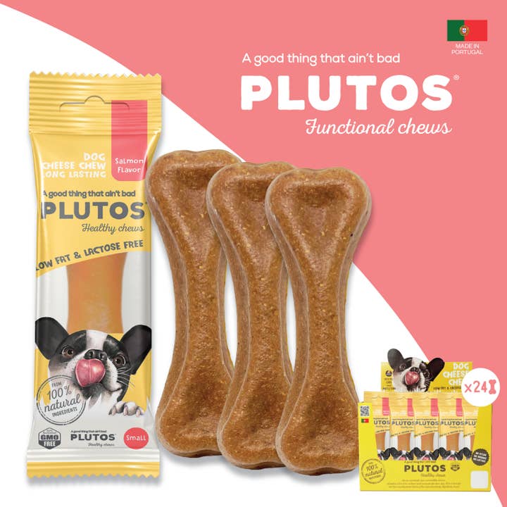 Masticables dentales para perros sabor queso y salmón S (24 unidades) para venta al por mayor de PLUTOS CHEWS
