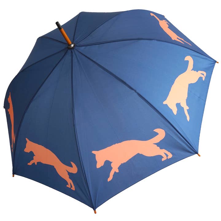 The San Francisco Umbrella Company - Wholesale Umbrella - Unisex - Navy Blue Umbrella Featuring Orange German Shepherd