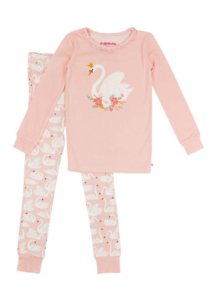 Pink Toddler Girls Swan Lake Dream Bamboo Viscose Ruffle Long Sleeve Pajama Set
for wholesale on Faire