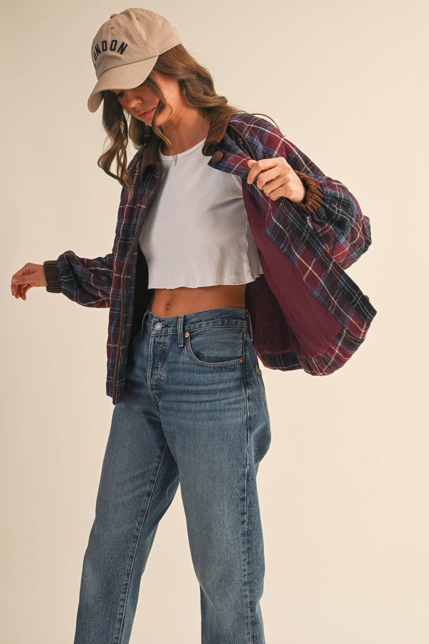 &MERCI - Wholesale Jacket - Women's - PLAID QUILTED JACKET WITH CONTRAST CORDUROY DETAIL MJK411532