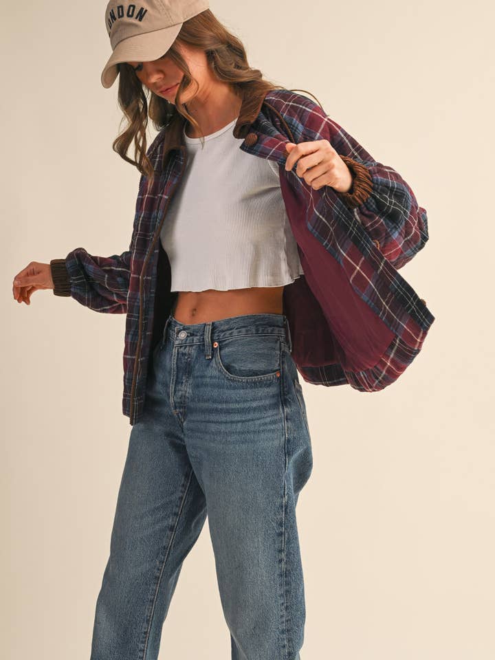 &MERCI - Wholesale Jacket - Women's - PLAID QUILTED JACKET WITH CONTRAST CORDUROY DETAIL MJK411532