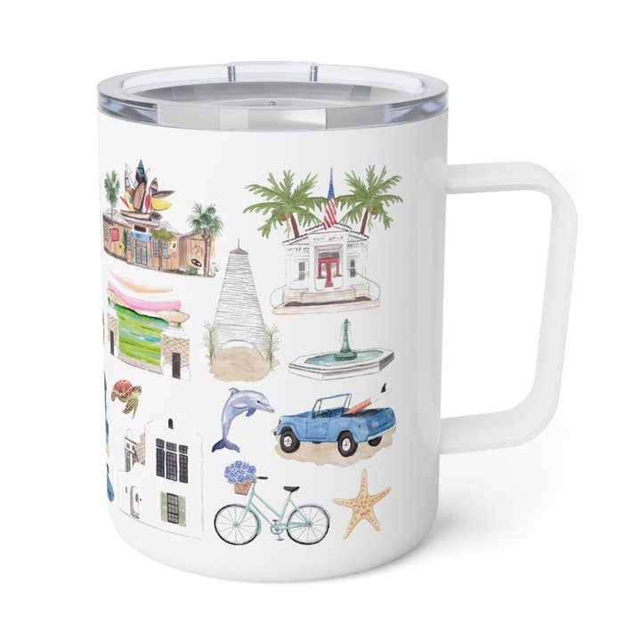 Coastal Décor – Whimsical 30A Insulated Travel Mug for wholesale by The Muddy Dog