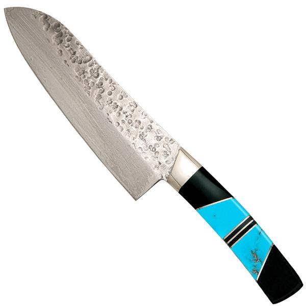 Hamret Damaskus 7" Santoku kniv-single for engroshandel hos Santa Fe Stoneworks