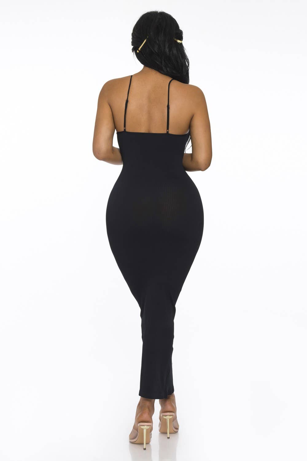 Lime All the Time – Großhandel Kleid – Damen – Bodycon-Maxikleid mit gerippten Spaghettiträgern1