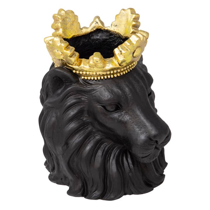 Sagebrook Home - Wholesale Decorative Figurine - Resin Regal Lion Head Planter with Crown - Black, 9 in.6