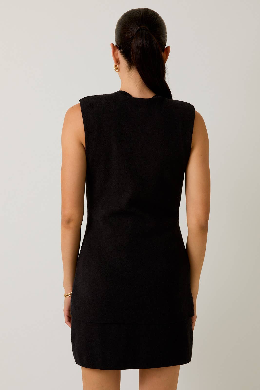 Black POWER SHOULDER BUTTON UP KNIT VEST & SWEATER SKORT for wholesale on Faire3