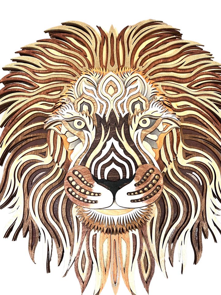 Wall Decoration Lion Head Layered Wood Art Mandala 3D Art for wholesale by Spencer's Custom Wood