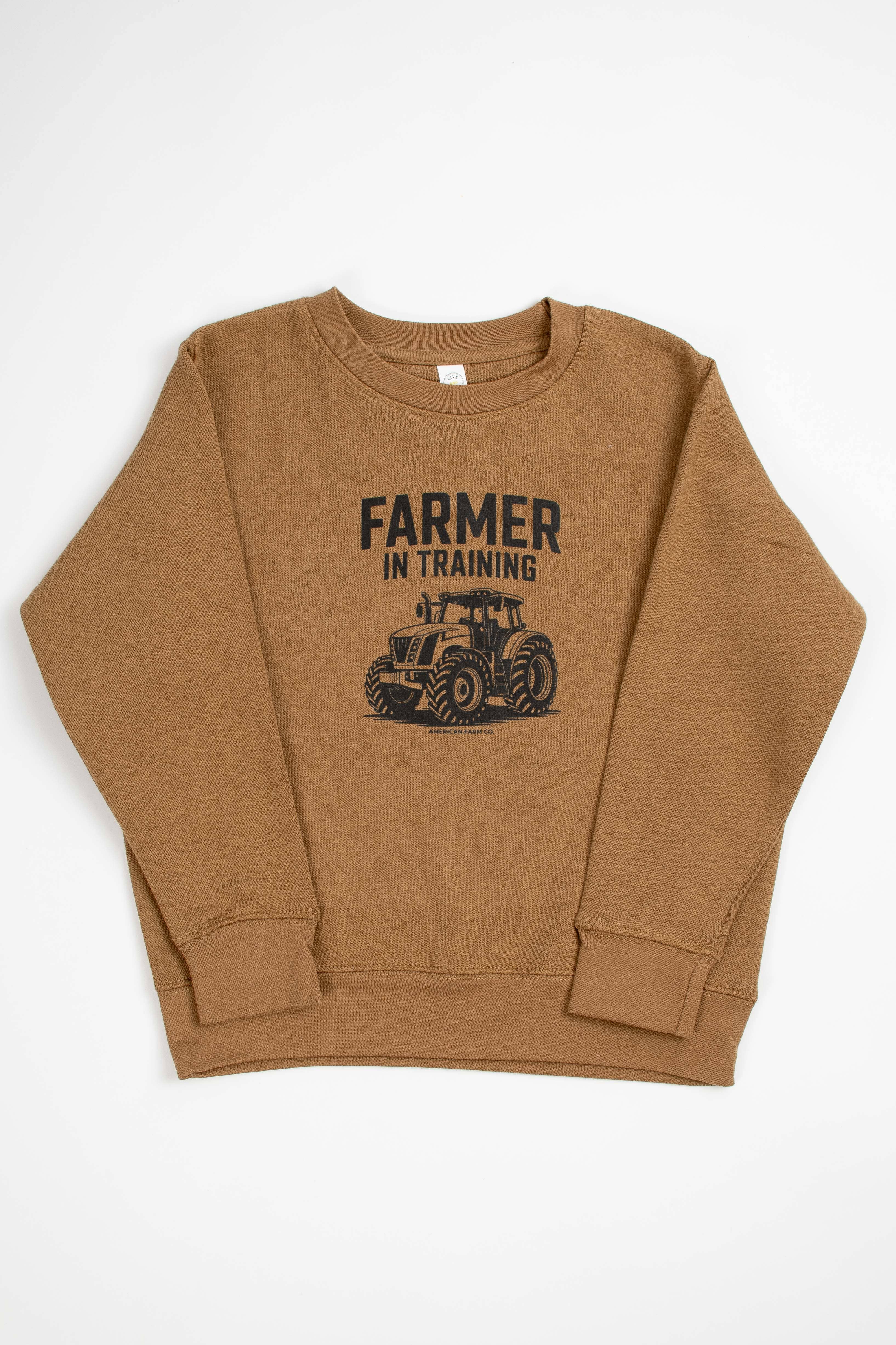 American Farm Company - Wholesale Sweatshirt - Kinderen - Western 'Boer in Opleiding' Peuter/Jeugd Bruine Trui2