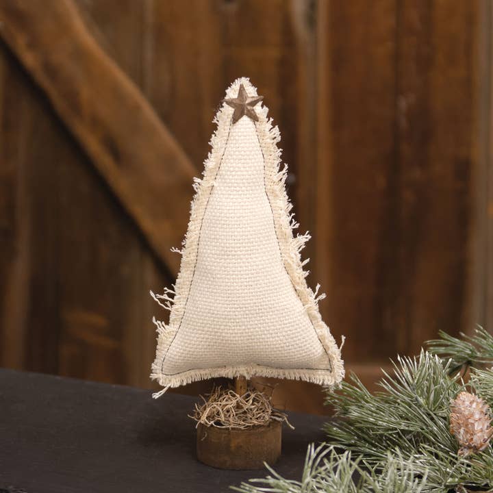 The Hearthside Collection - Wholesale Christmas Decoration - Fringed Stuffed Ivory Canvas Christmas Tree on Base, 9.5"