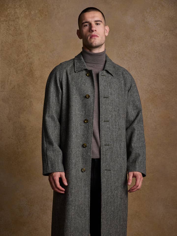Sean Tweed Coat - oliv bred fiskbens för wholesale av Jack Murphy Clothing