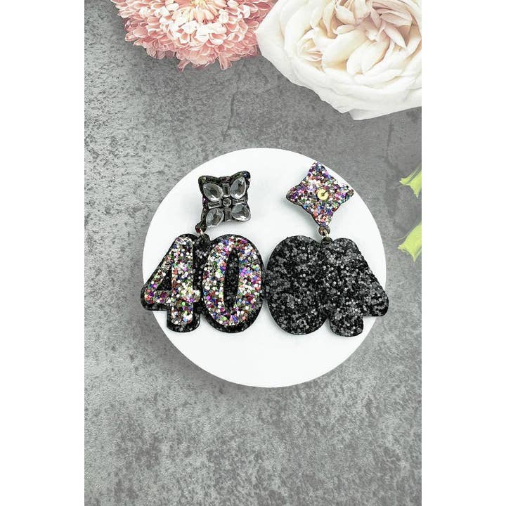 JHP Collection - Wholesale Dangle Earrings - 40TH BIRTHDAY GLITTER DROP POST EARRING1