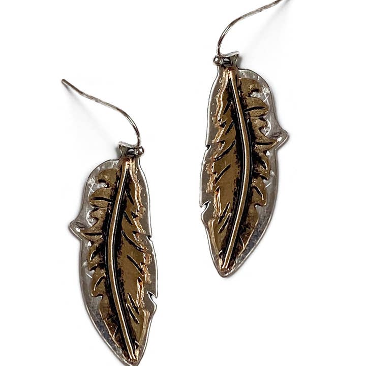 Juniper Wish - Wholesale Dangle Earrings - Vintage Embossed Feather Dangle Earrings for Women