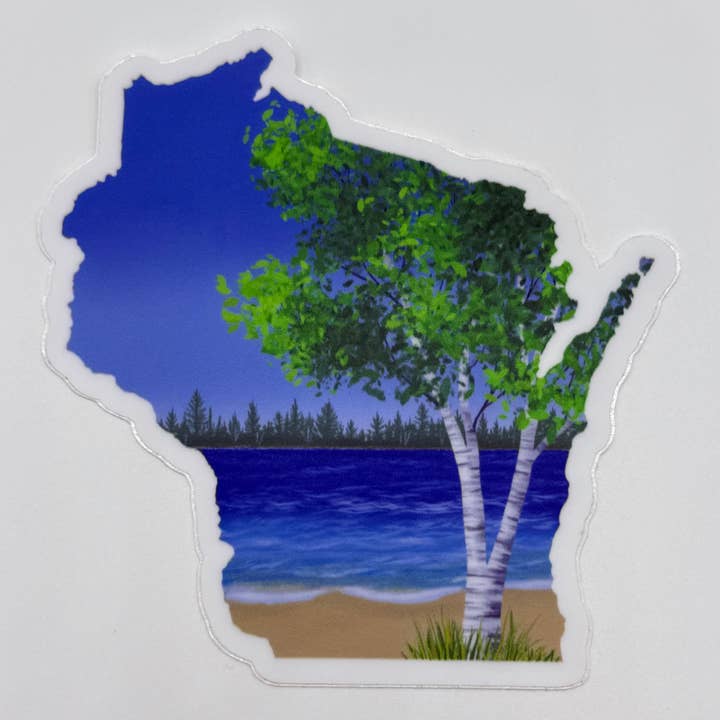 Wisconsin Lake Sticker for wholesale by MI Woodland Art Studio