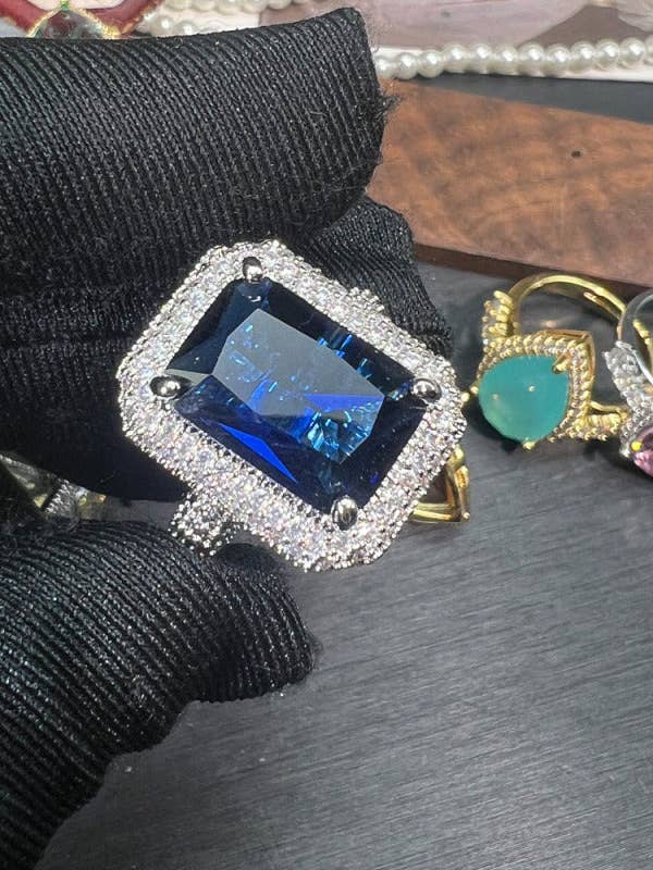 Blue Sapphire Cubic Zirconia Square Ring AR12691 for wholesale by Ole