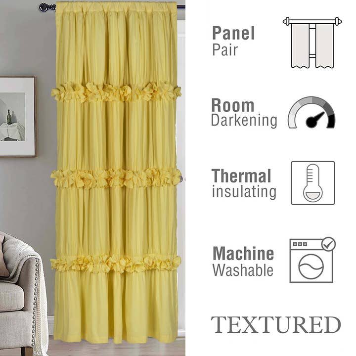 HIG - Wholesale Curtain - Farmhouse Ruffle Window Curtains with Blackout Liner Handmade Bow Ties Drapes 2 Panels Set, 54"W x 84"L19