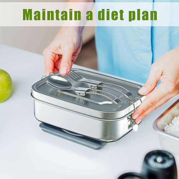 Crover - Wholesale Lunch Bag/Box - 1pc Stainless Steel Lunch Box with 2pc Foldable Utensils Set3