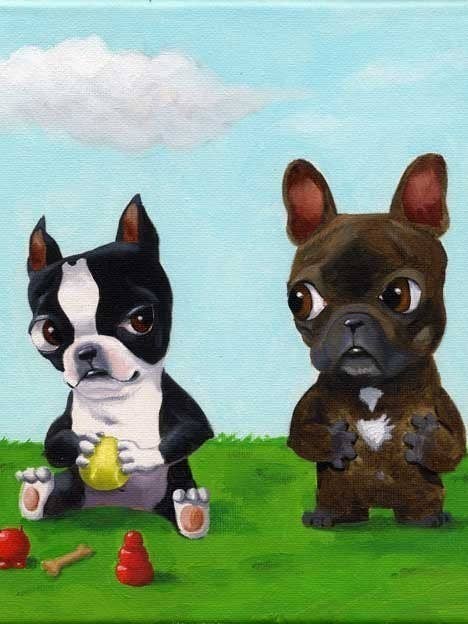 Boston Terrier gebruikt al het speelgoed van een Franse bulldog voor wholesale door Brian Rubenacker studios