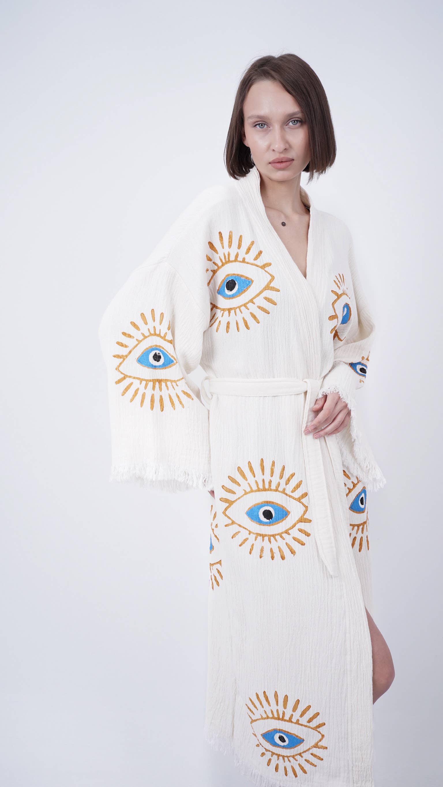 Bodho - Wholesale Kimono - Dames - Handgemaakte Boho Festival Kimono met Boze Oog, Boho Strandkleding2