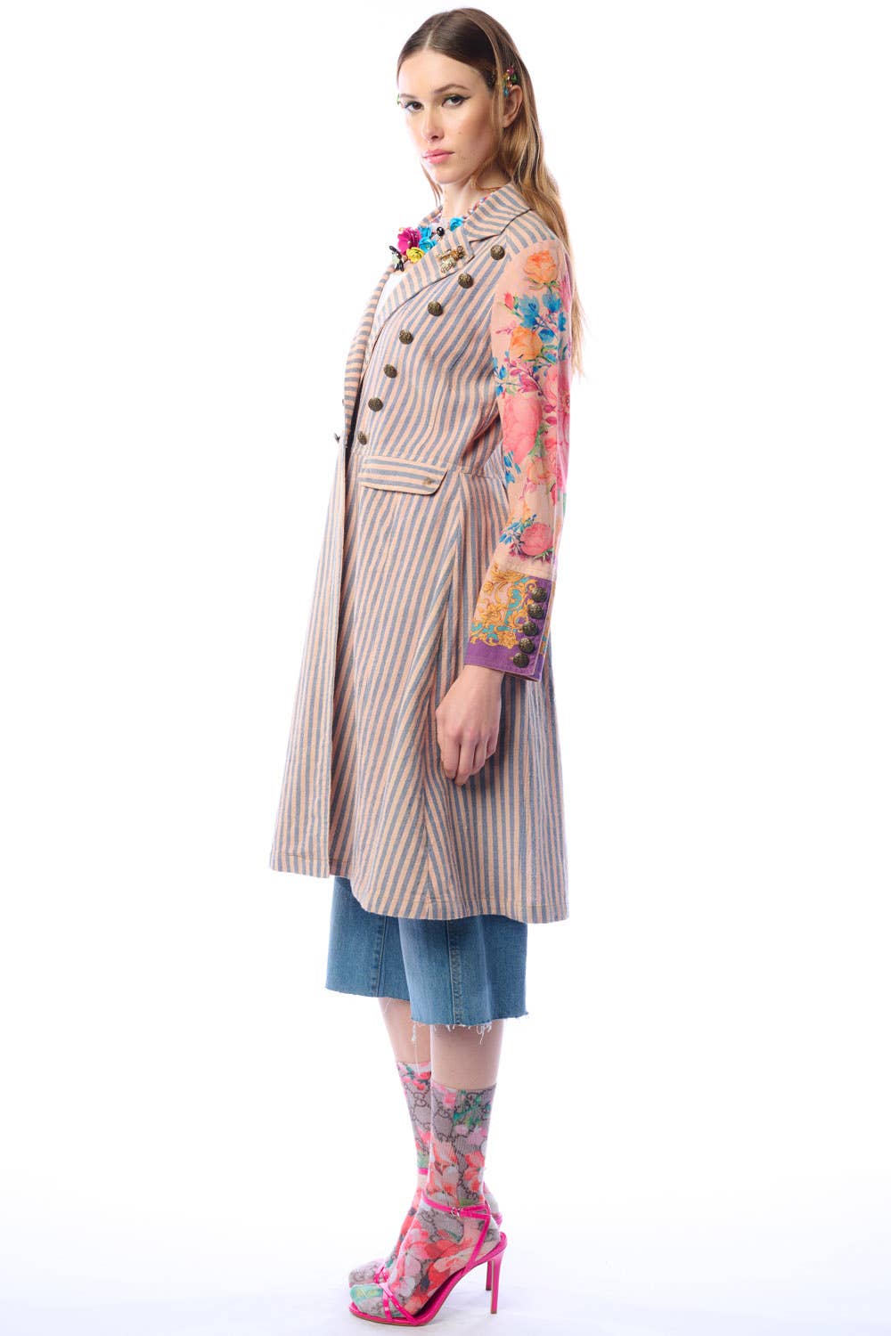 Tevask/Blå Striber Combo Sømandens Kærlighedsfrakke | Stribet Lang Frakke | Blomstret Ærmefrakke for engroshandel på Faire2