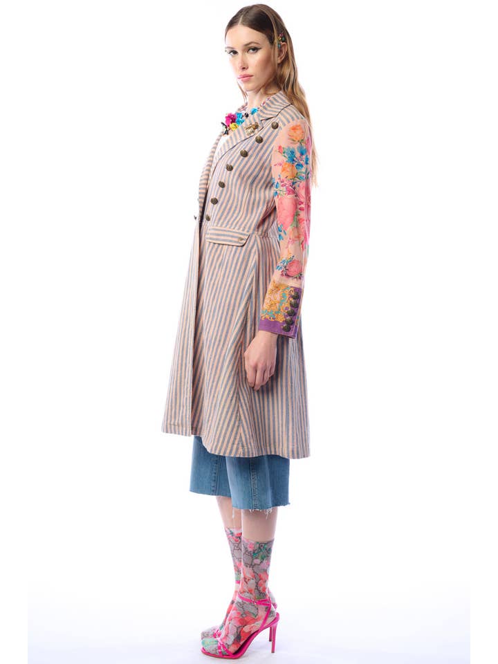 Tevask/Blå Striber Combo Sømandens Kærlighedsfrakke | Stribet Lang Frakke | Blomstret Ærmefrakke for engroshandel på Faire2