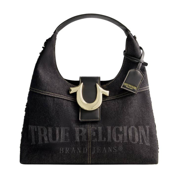 True Religion Frayed Denim Hobo, Black for wholesale by True Religion