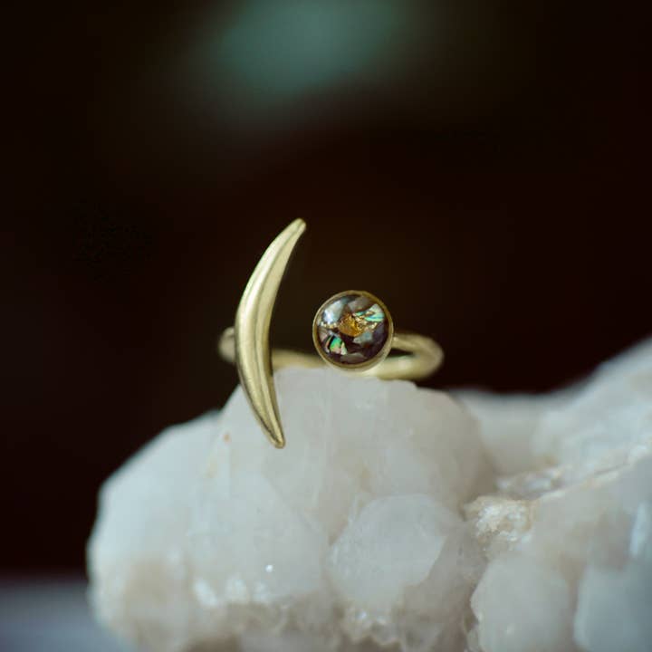 The Slender Moon Brass Adjustable Ring for wholesale by Cameoko
