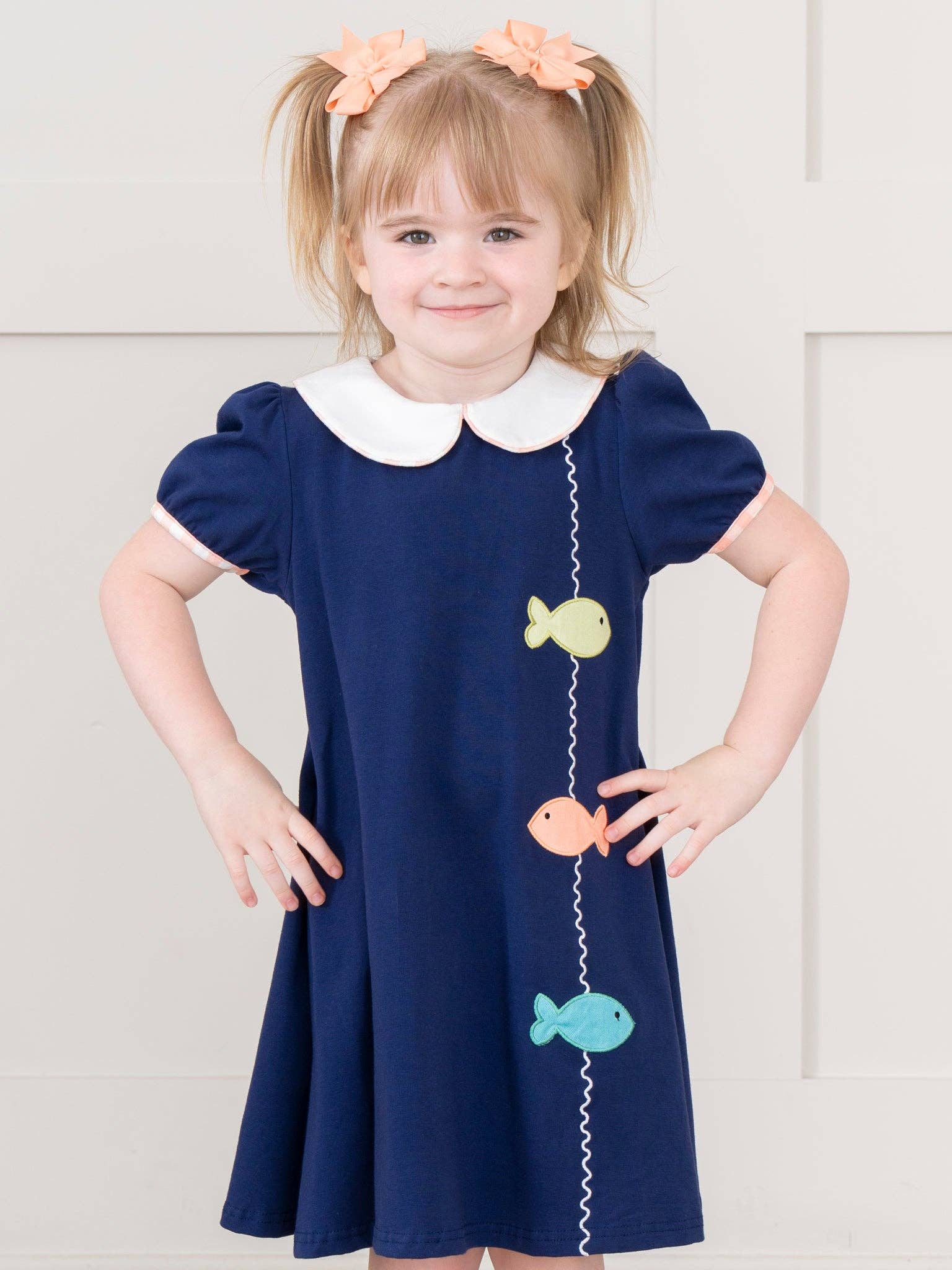Marie Nicole Clothing - Wholesale Dress - Kids - Gingham Embroidered Fish Dress4