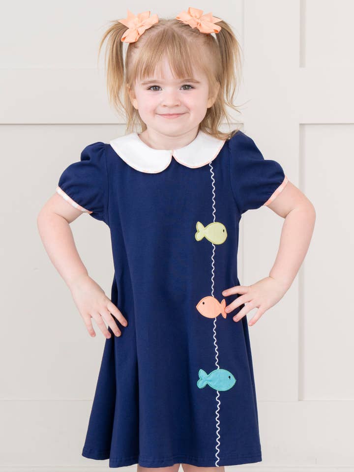 Marie Nicole Clothing - Wholesale Dress - Kids - Gingham Embroidered Fish Dress4