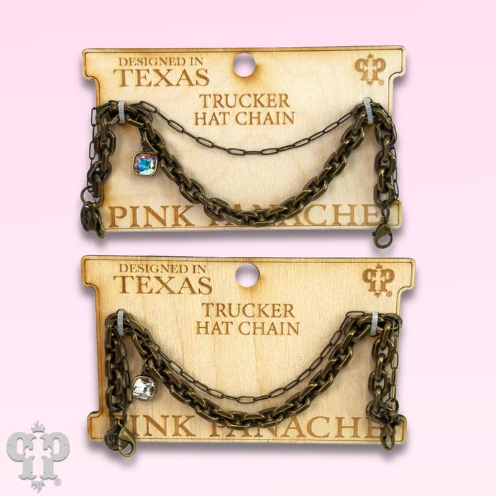 Trucker hat chains with Austrian crystal drop for wholesale by Pink Panache Brands