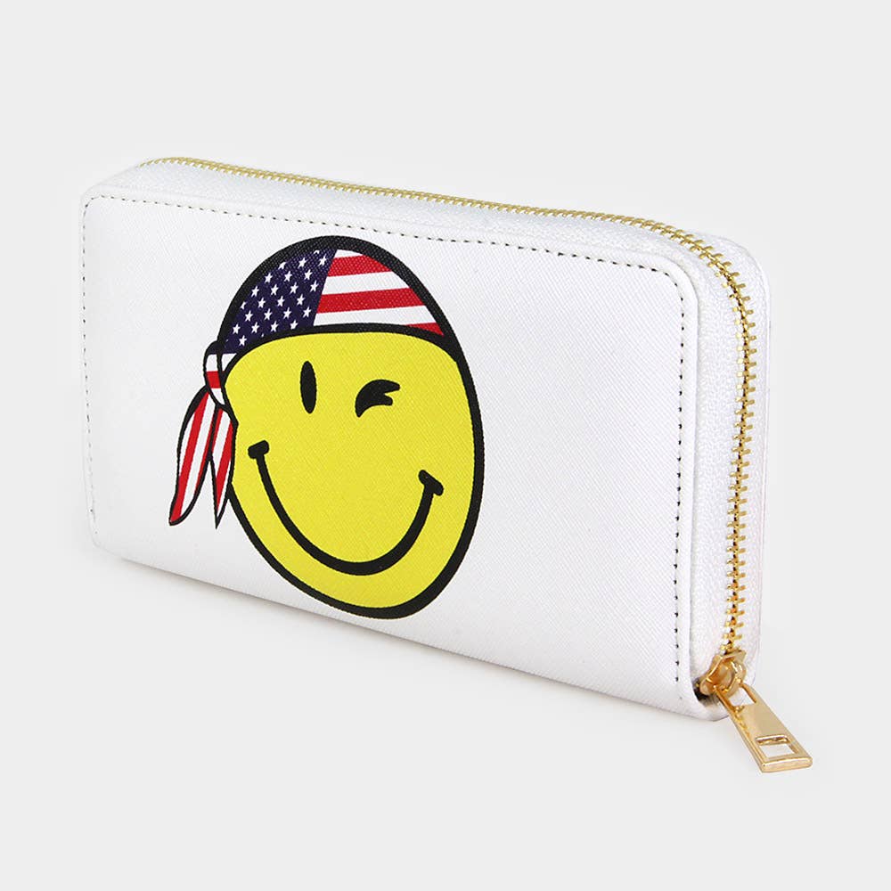 Sensibling Corp. – wholesale Wallet – Women's – Smile Face With American USA Flag Bandana Wallet1