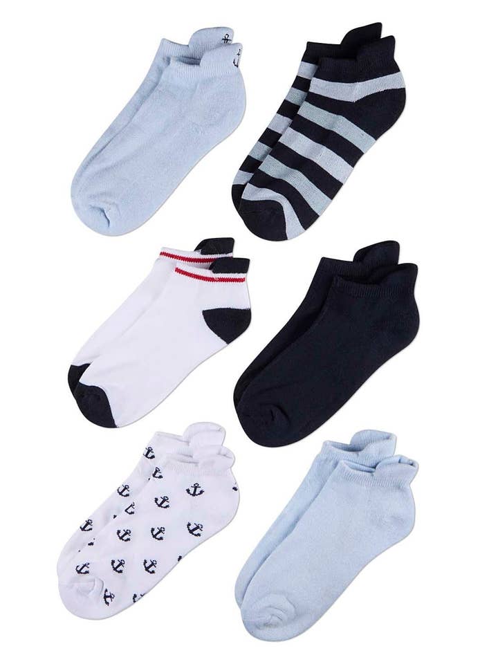 Blue Frost Embroidered Nautical1/2 Cushioned Tab Socks 6 Pair Pack for wholesale on Faire0