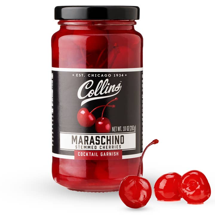 Collins - Wholesale Cocktail Mix/Syrup - Stemmed Maraschino Cherries Cocktail Garnish - 10 oz