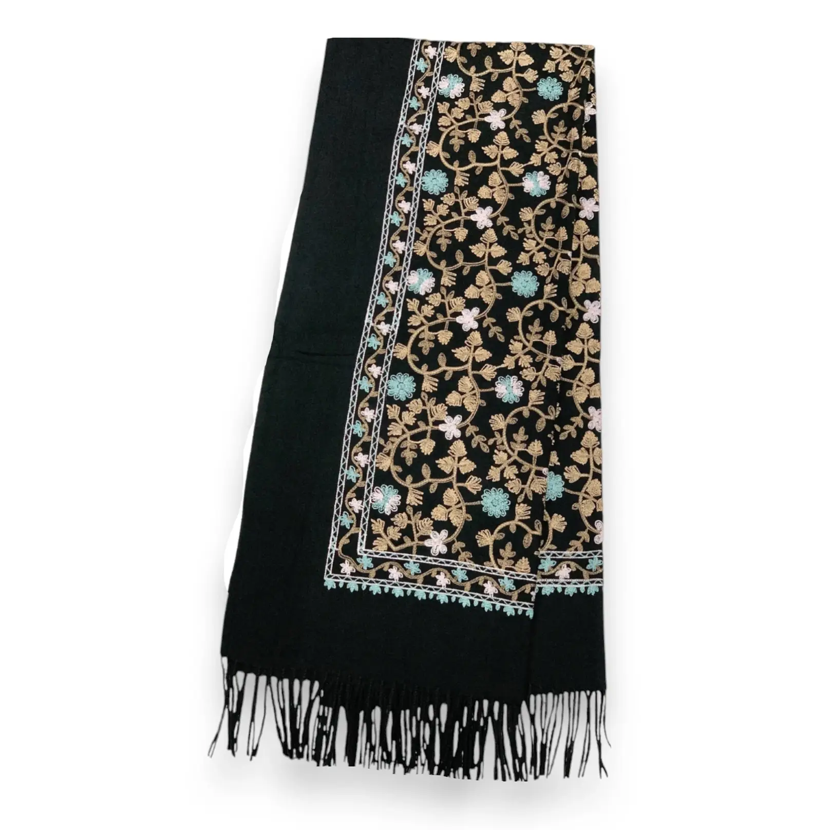 London Scarves - Wholesale Scarf - Women's - Embroidery flower print on blank canvas with tassels  0