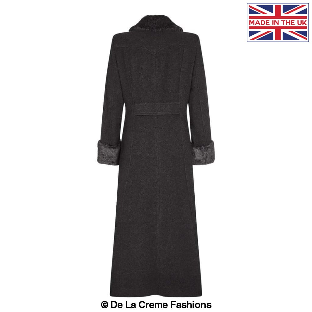 De La Creme Fashions - Venta al por mayor Abrigos de piel/piel sintética - Mujer - Abrigo maxi de mezcla de lana para mujer con cuello y puños de pelo sintético estilo militar7