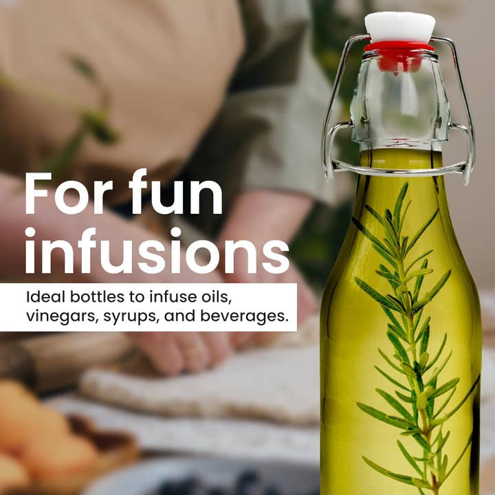 Jara Trading - Wholesale Milk/Juice Bottle - Swing Top Bottles - Glass Bottles with Stoppers for Homebrewing, Storage and Condiments - Flip Top Bottles for Crafts and DIY Projects, Decorative Glass Water Bottle with Lids9